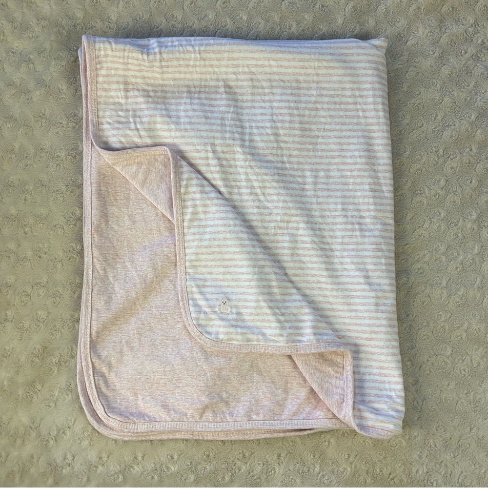 Baby Gap Pink White Stripes Blanket Organic Cotton Teddy Bear Heathered